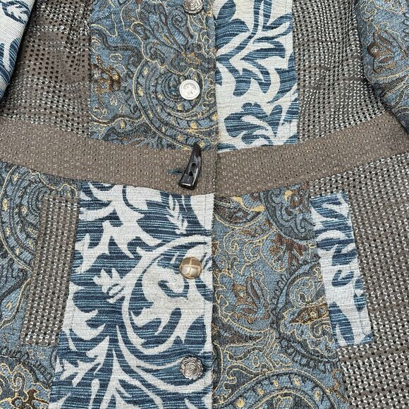 Joe Browns Trench Coach Womens Size 18 Blue Floral Paisley Button Front Jacket - Picture 4 of 10